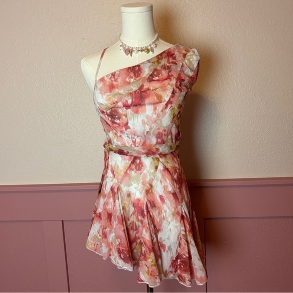 fairy whimsy floral one shoulder neck tie romper dress